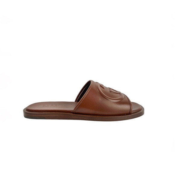 NIB/NWT Gucci Brown Leather Slide Sandals - Picture 2 of 6